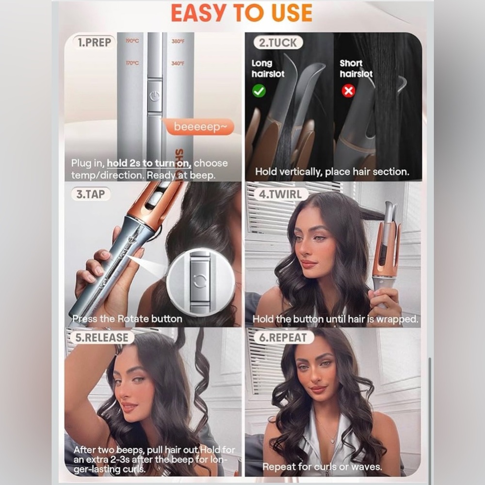 SHEGLAM Automatic Curling Iron - Silver and Orange - Picture 5 of 7